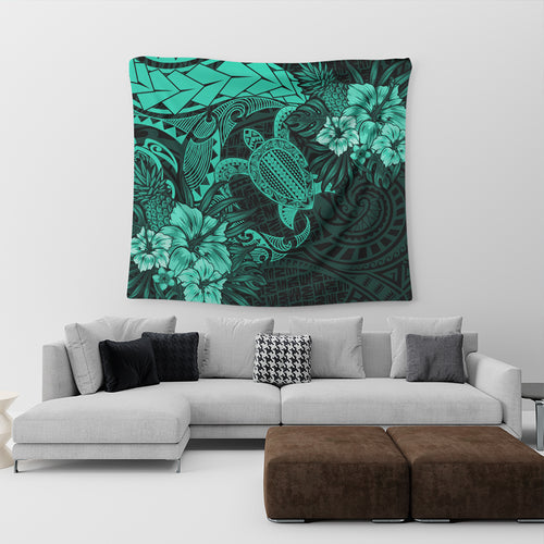 Hawaii Tapestry Hawaii Polynesian Turtle Tropical Patina Green