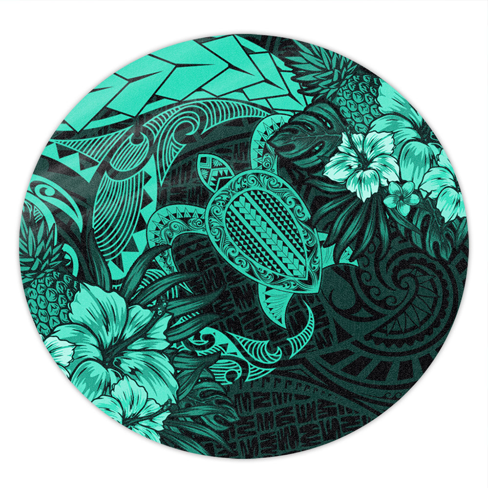 Hawaii Round Rug Hawaii Polynesian Turtle Tropical Patina Green