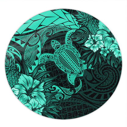 Hawaii Round Rug Hawaii Polynesian Turtle Tropical Patina Green
