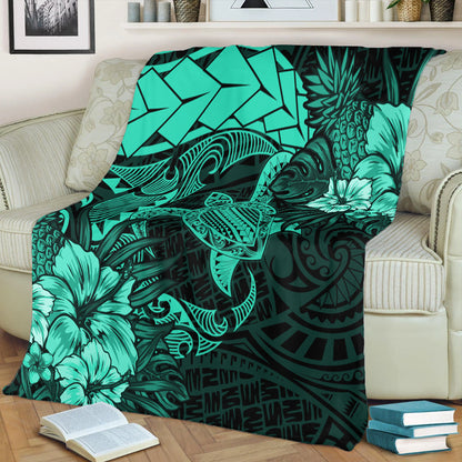 Hawaii Premium Blanket Hawaii Polynesian Turtle Tropical Patina Green