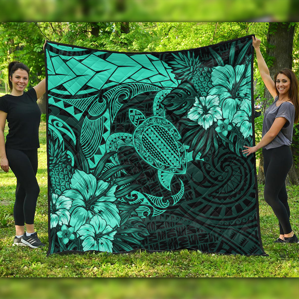 Hawaii Premium Quilt Hawaii Polynesian Turtle Tropical Patina Green