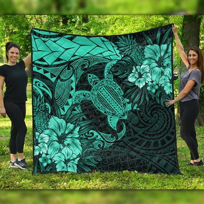 Hawaii Premium Quilt Hawaii Polynesian Turtle Tropical Patina Green