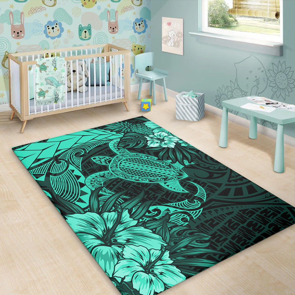 Hawaii Area Rug Hawaii Polynesian Turtle Tropical Patina Green