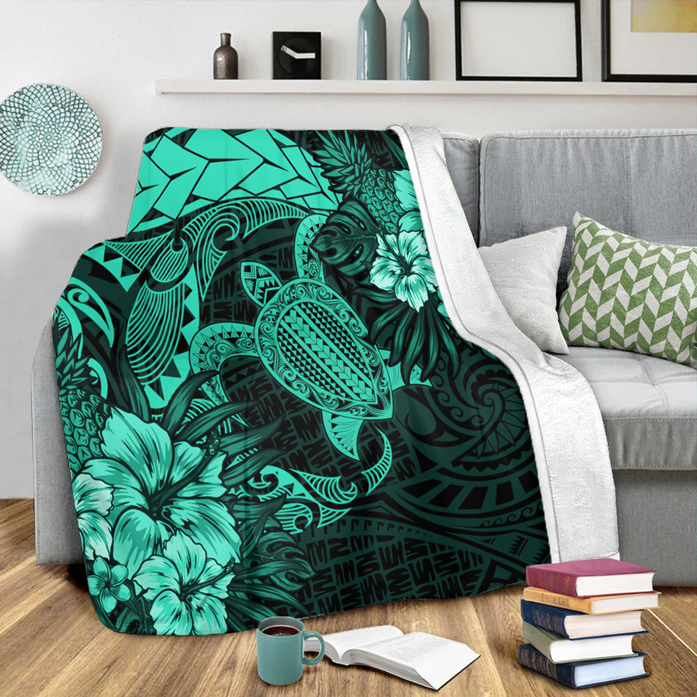 Hawaii Premium Blanket Hawaii Polynesian Turtle Tropical Patina Green