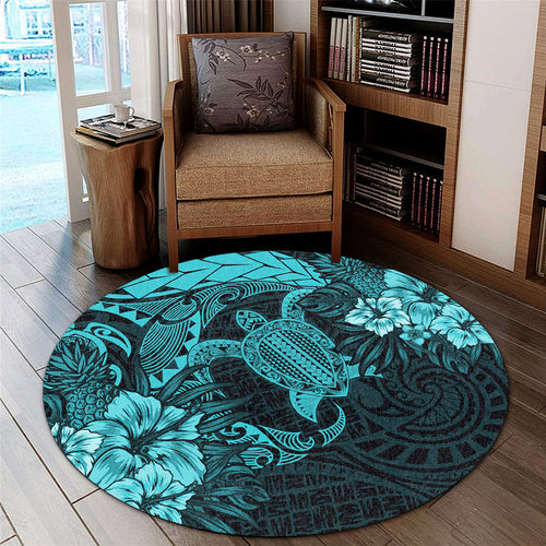 Hawaii Round Rug Hawaii Polynesian Turtle Tropical Turquoise