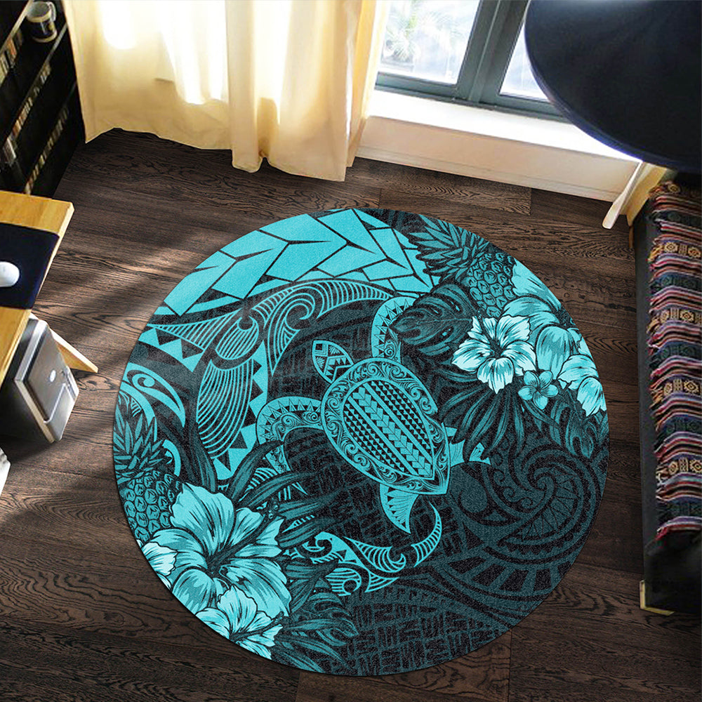 Hawaii Round Rug Hawaii Polynesian Turtle Tropical Turquoise