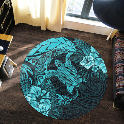 Hawaii Round Rug Hawaii Polynesian Turtle Tropical Turquoise