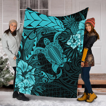 Hawaii Premium Blanket Hawaii Polynesian Turtle Tropical Turquoise