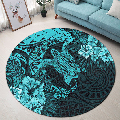 Hawaii Round Rug Hawaii Polynesian Turtle Tropical Turquoise