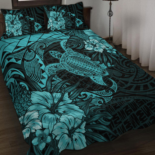 Hawaii Quilt Bed Set Hawaii Polynesian Turtle Tropical Turquoise