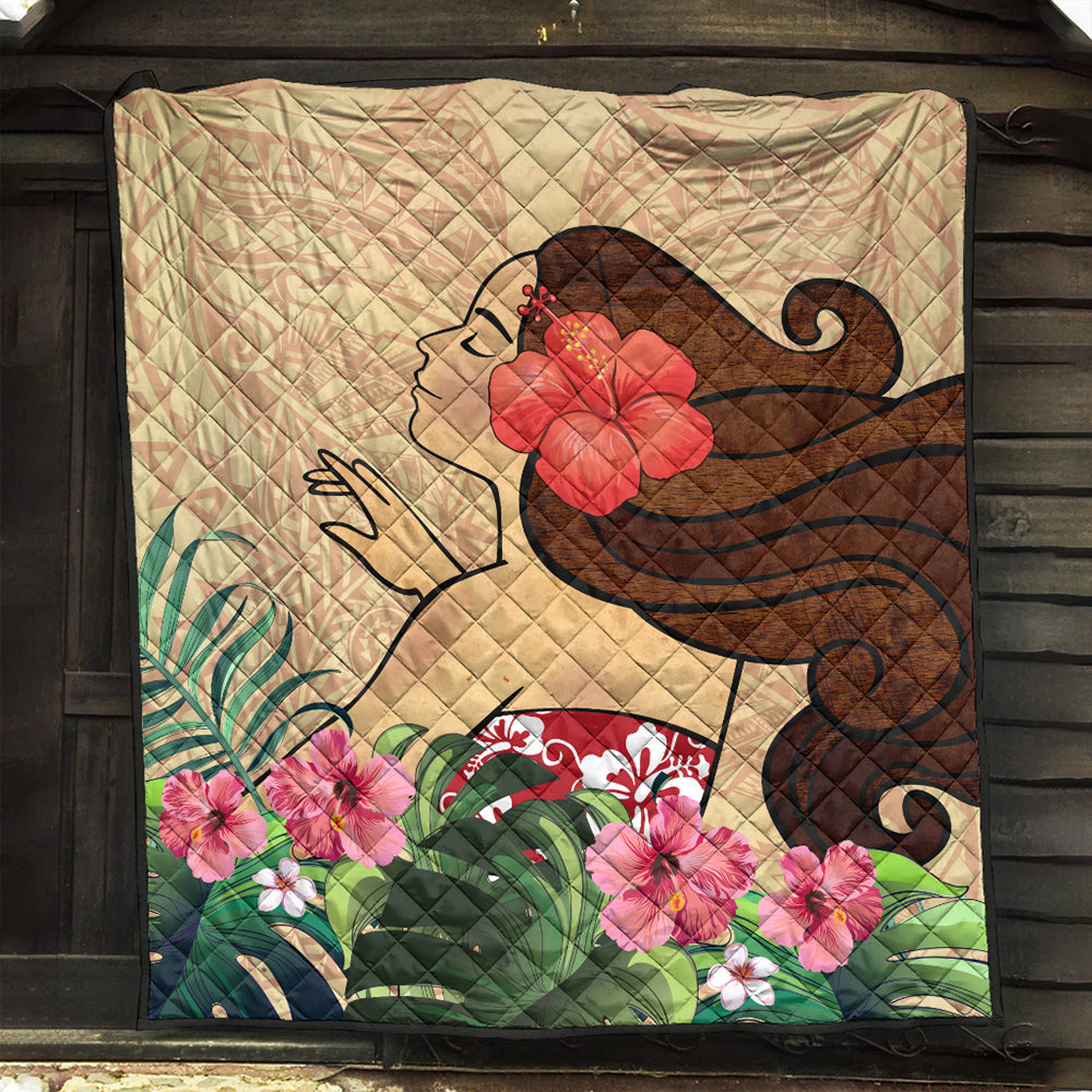 Hawaii Premium Quilt Beautiful Hula Girl Hibiscus Tropical