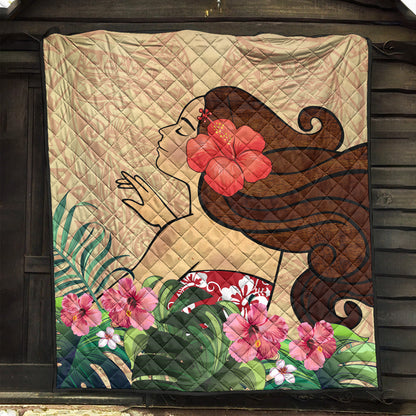 Hawaii Premium Quilt Beautiful Hula Girl Hibiscus Tropical