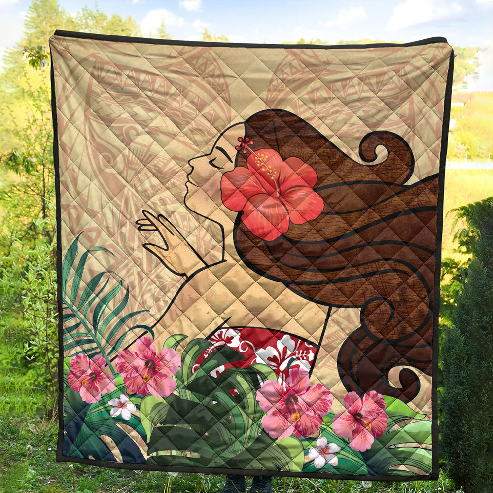 Hawaii Premium Quilt Beautiful Hula Girl Hibiscus Tropical