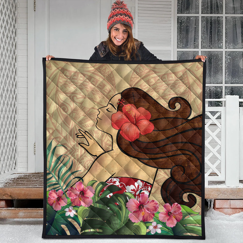 Hawaii Premium Quilt Beautiful Hula Girl Hibiscus Tropical