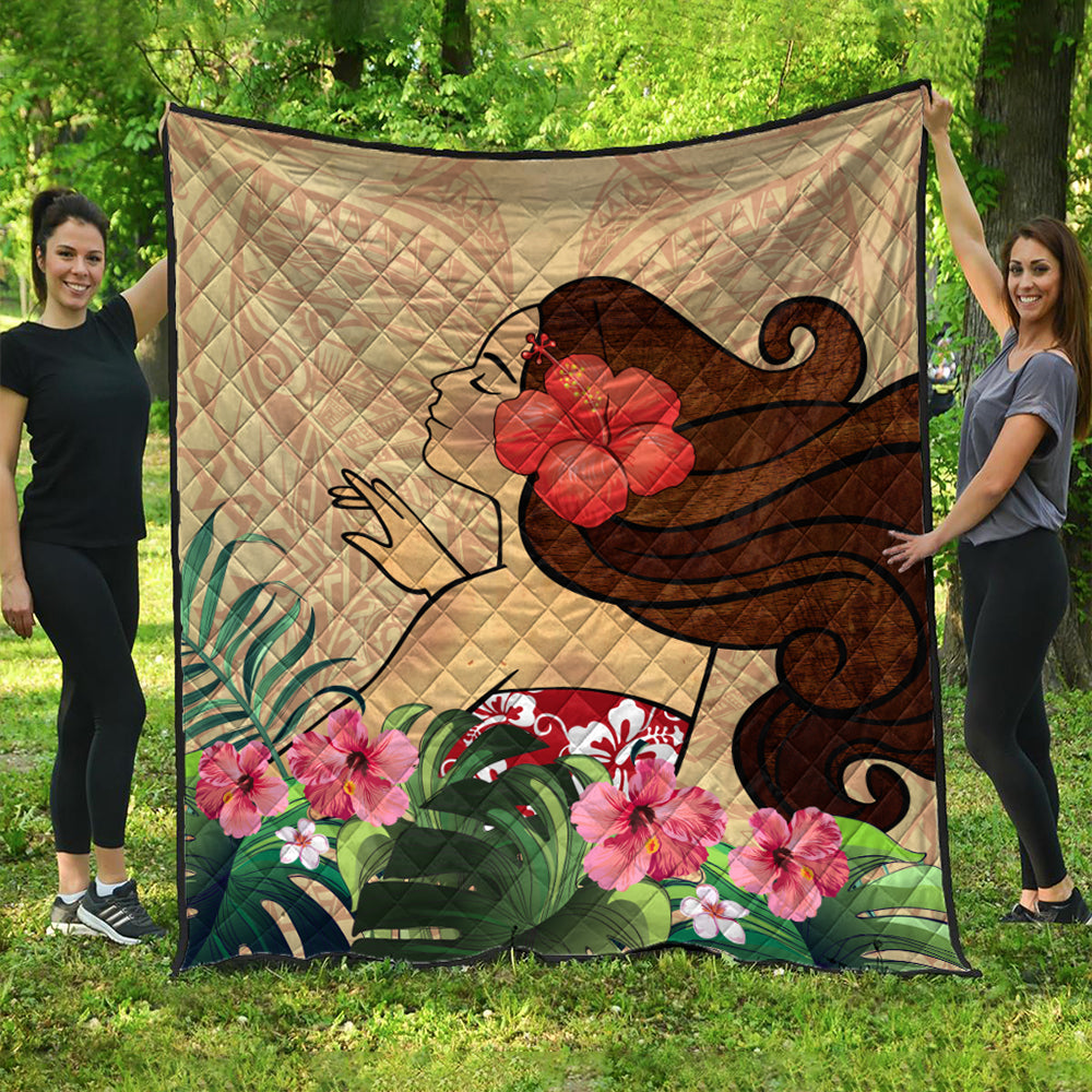 Hawaii Premium Quilt Beautiful Hula Girl Hibiscus Tropical