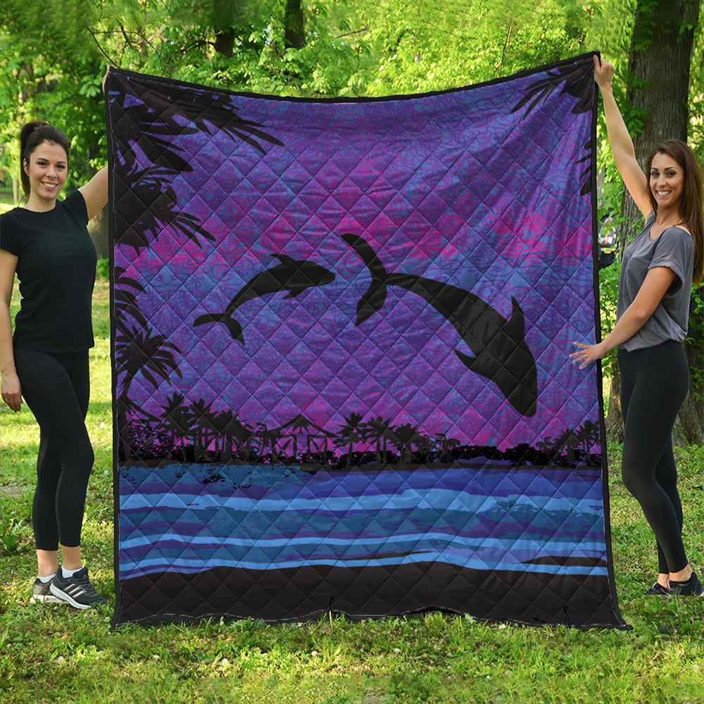 Hawaii Premium Quilt Dolphin Dance In Night