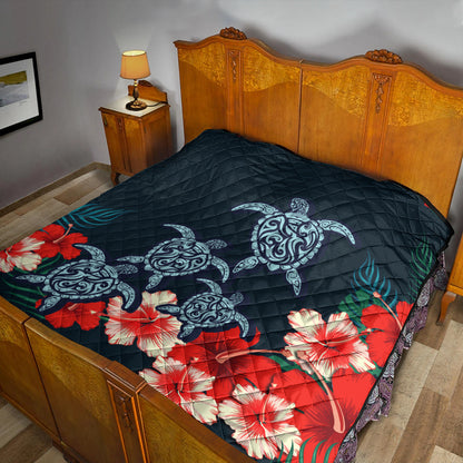 Hawaii Premium Quilt Four Turtle Hibiscus Tropical