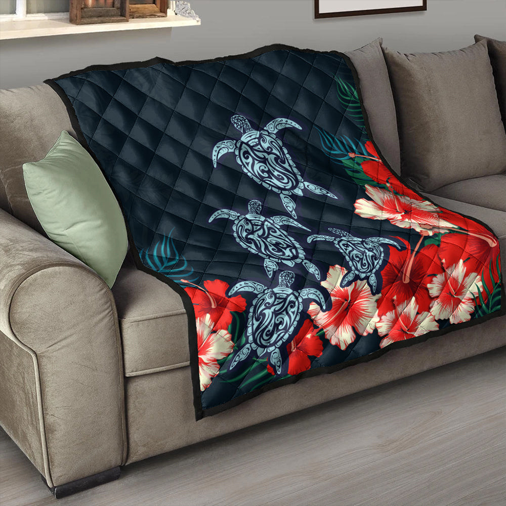 Hawaii Premium Quilt Four Turtle Hibiscus Tropical