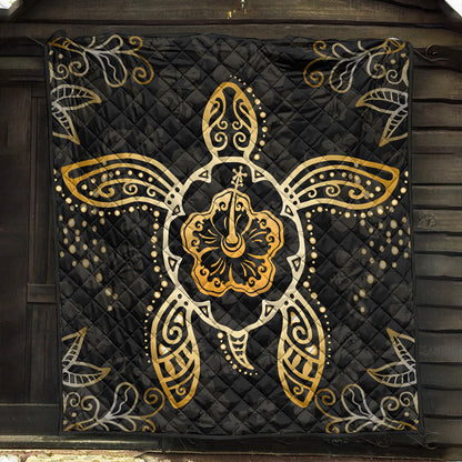Hawaii Premium Quilt Golden Hibiscus And Turtle