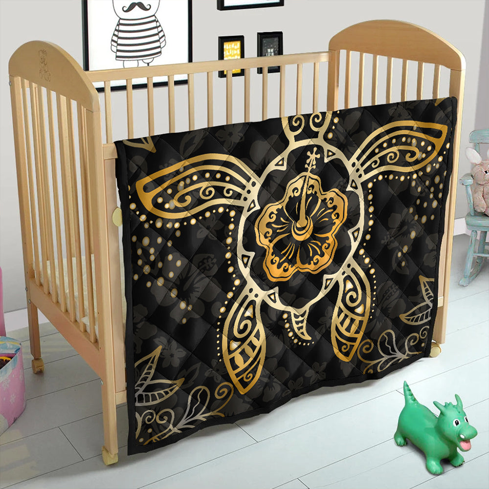 Hawaii Premium Quilt Golden Hibiscus And Turtle