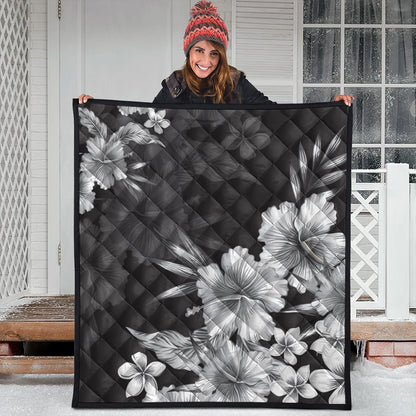 Hawaii Premium Quilt Hibiscus And Plumeria B&W