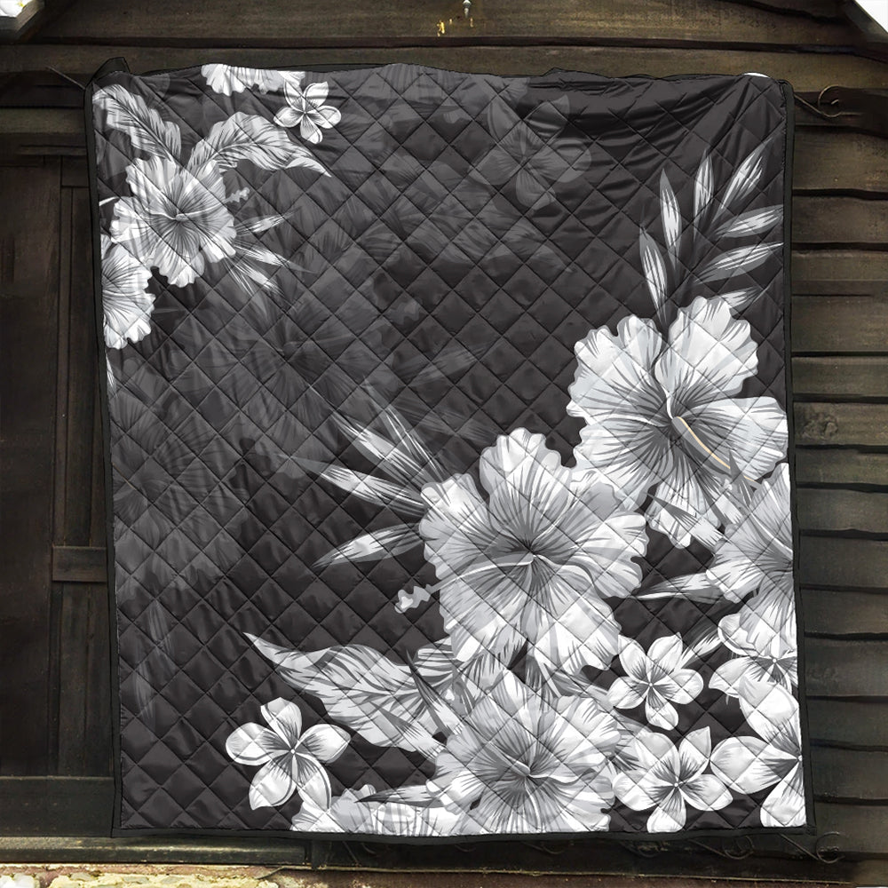 Hawaii Premium Quilt Hibiscus And Plumeria B&W