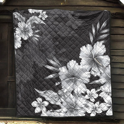 Hawaii Premium Quilt Hibiscus And Plumeria B&W