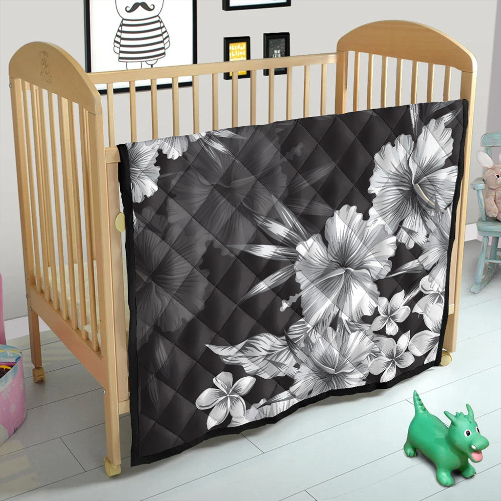 Hawaii Premium Quilt Hibiscus And Plumeria B&W