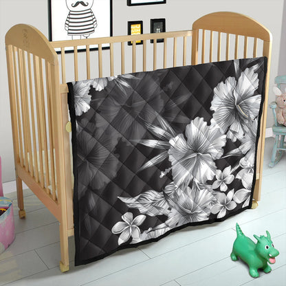 Hawaii Premium Quilt Hibiscus And Plumeria B&W