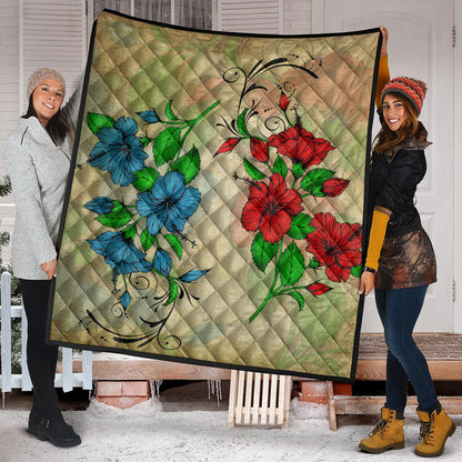 Hawaii Premium Quilt Hibiscus Blue And Red
