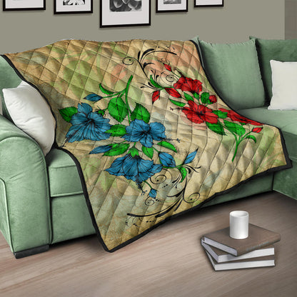Hawaii Premium Quilt Hibiscus Blue And Red