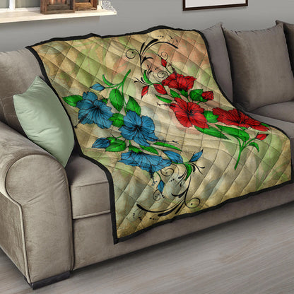 Hawaii Premium Quilt Hibiscus Blue And Red
