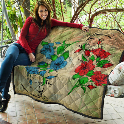 Hawaii Premium Quilt Hibiscus Blue And Red