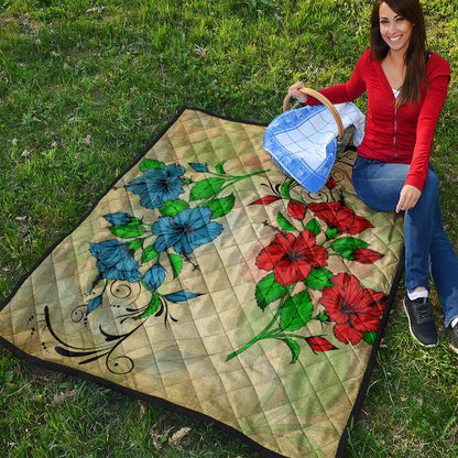 Hawaii Premium Quilt Hibiscus Blue And Red