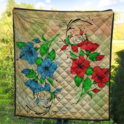 Hawaii Premium Quilt Hibiscus Blue And Red