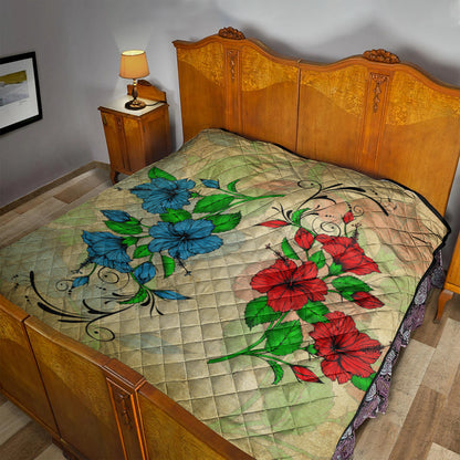 Hawaii Premium Quilt Hibiscus Blue And Red