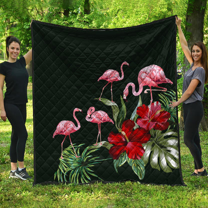Hawaii Premium Quilt Hibiscus Flamingo