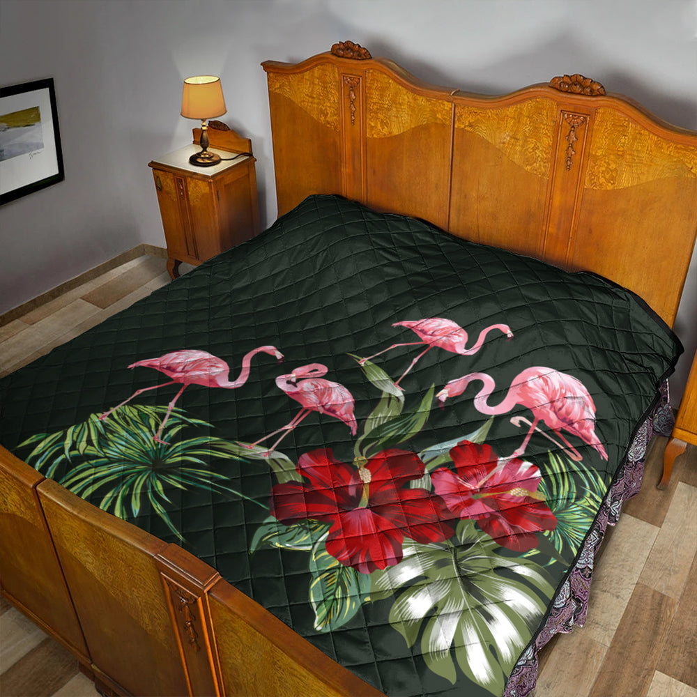 Hawaii Premium Quilt Hibiscus Flamingo