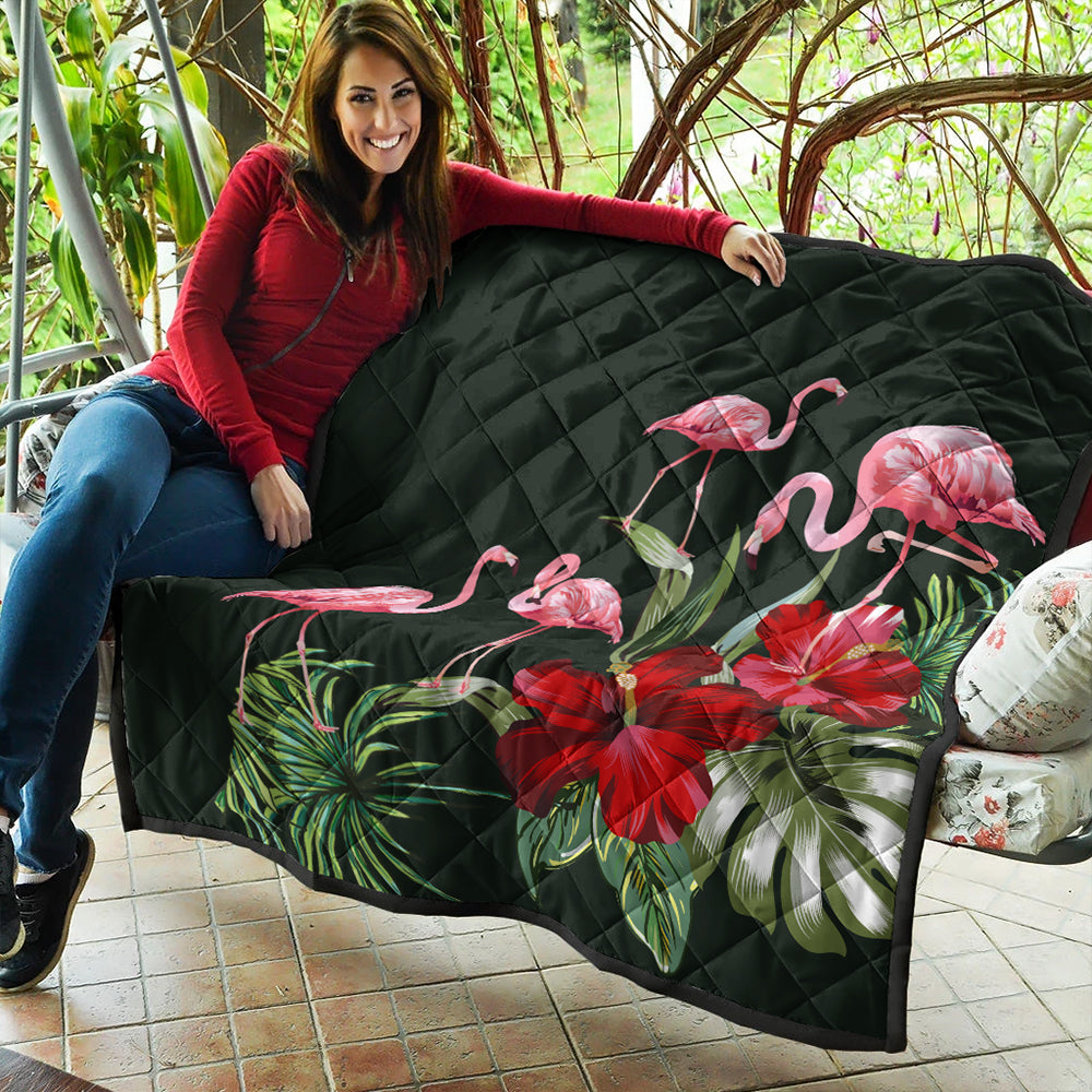 Hawaii Premium Quilt Hibiscus Flamingo