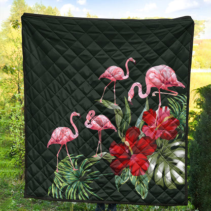 Hawaii Premium Quilt Hibiscus Flamingo
