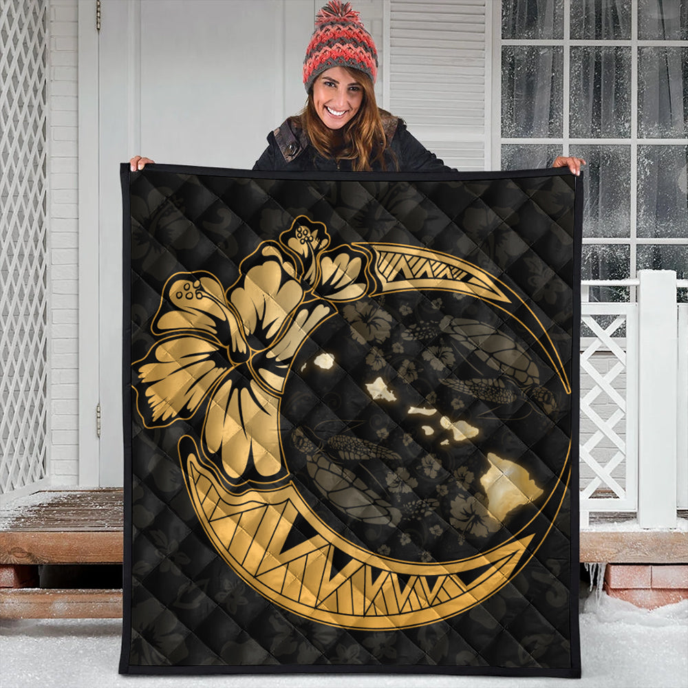Hawaii Premium Quilt Hibiscus Map On The Moon