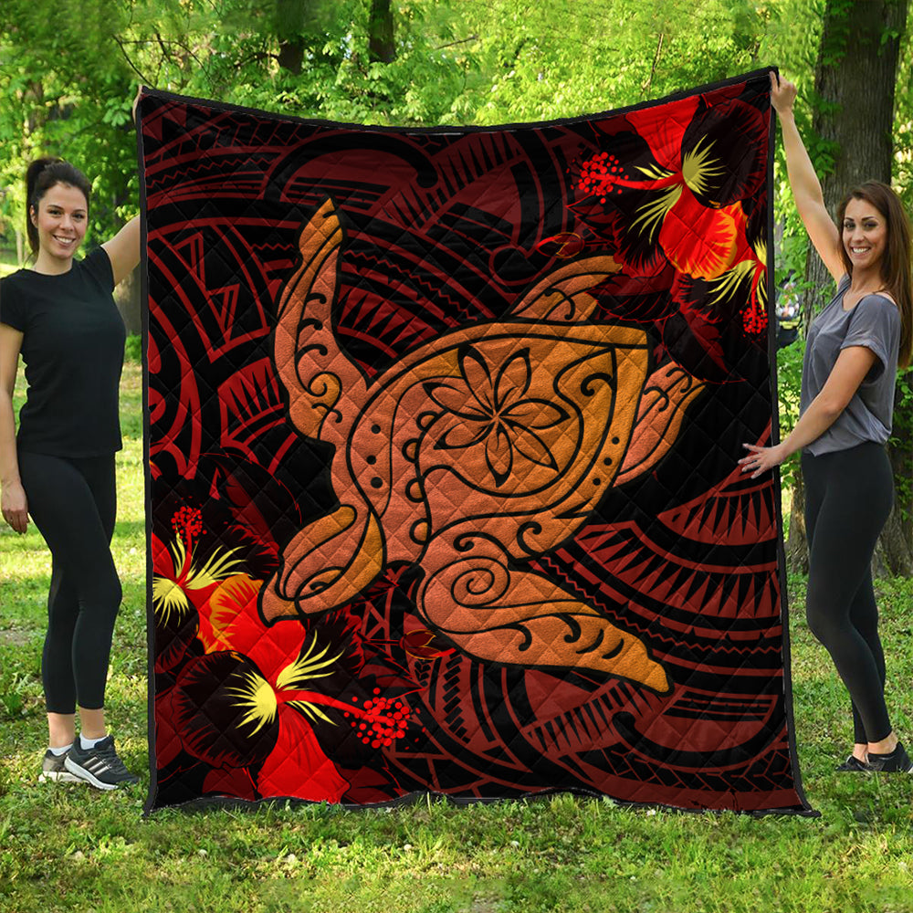 Hawaii Premium Quilt Hibiscus Polynesian Red Big Turtle