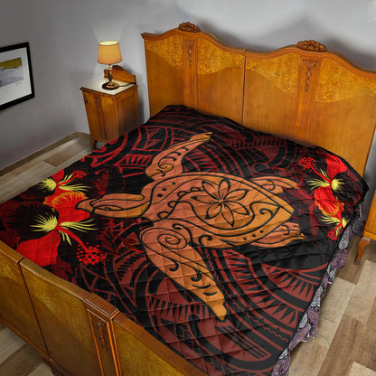 Hawaii Premium Quilt Hibiscus Polynesian Red Big Turtle