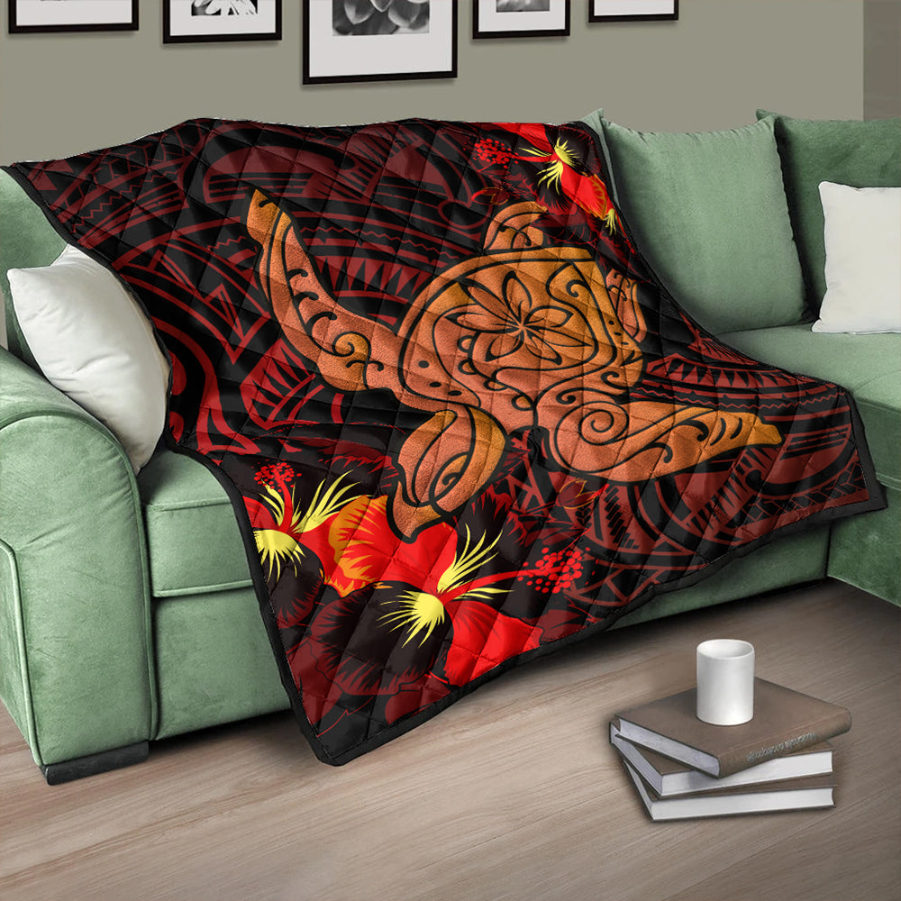 Hawaii Premium Quilt Hibiscus Polynesian Red Big Turtle