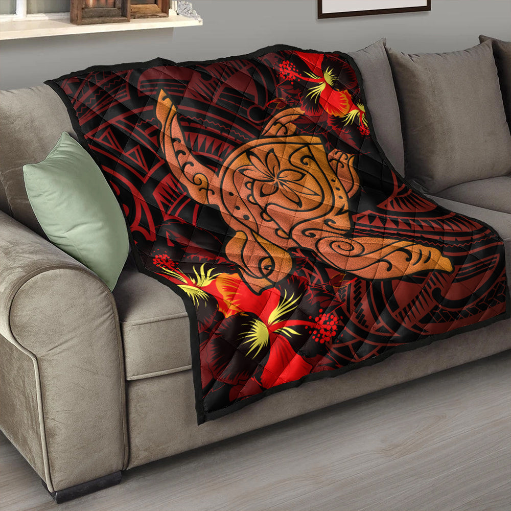 Hawaii Premium Quilt Hibiscus Polynesian Red Big Turtle