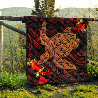 Hawaii Premium Quilt Hibiscus Polynesian Red Big Turtle