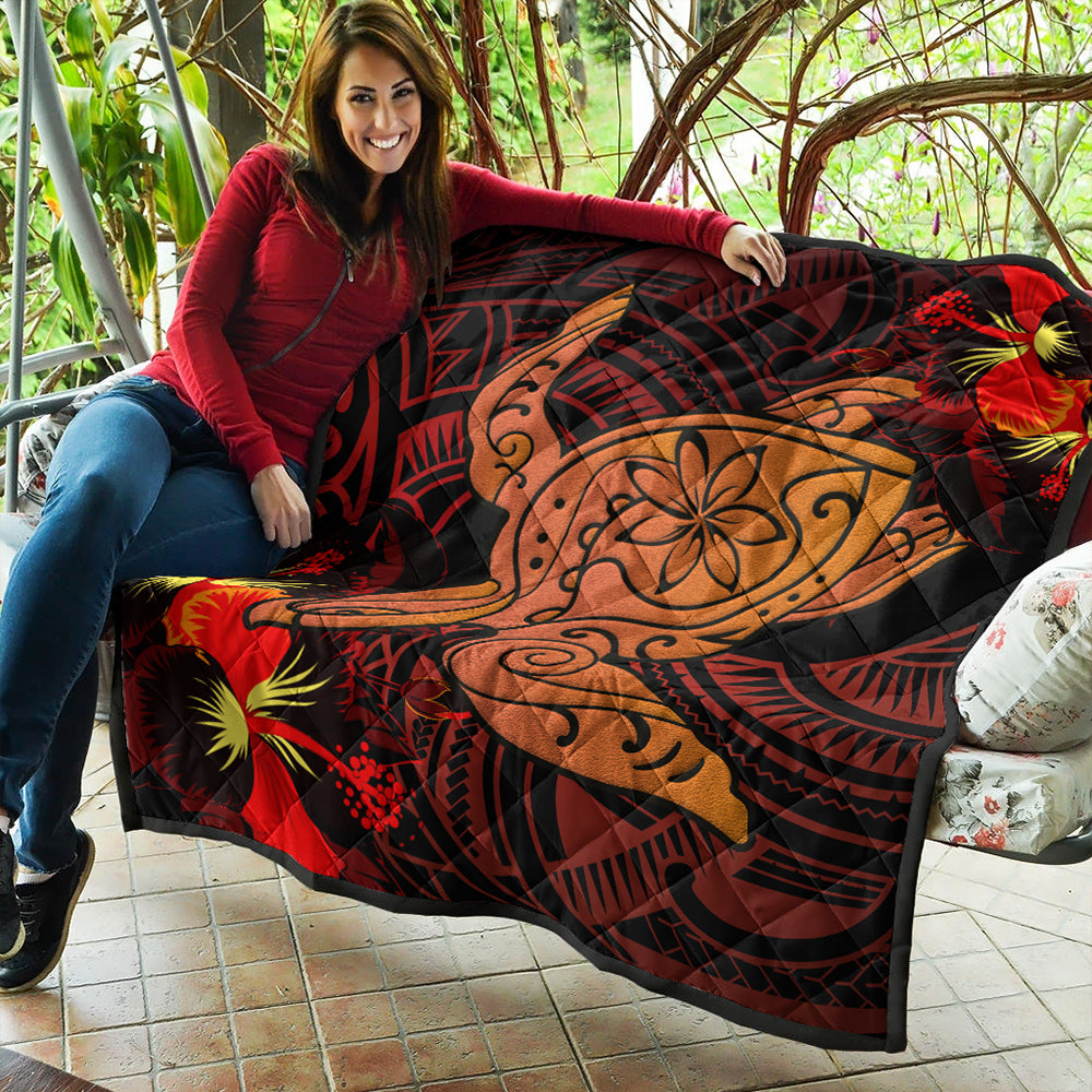 Hawaii Premium Quilt Hibiscus Polynesian Red Big Turtle
