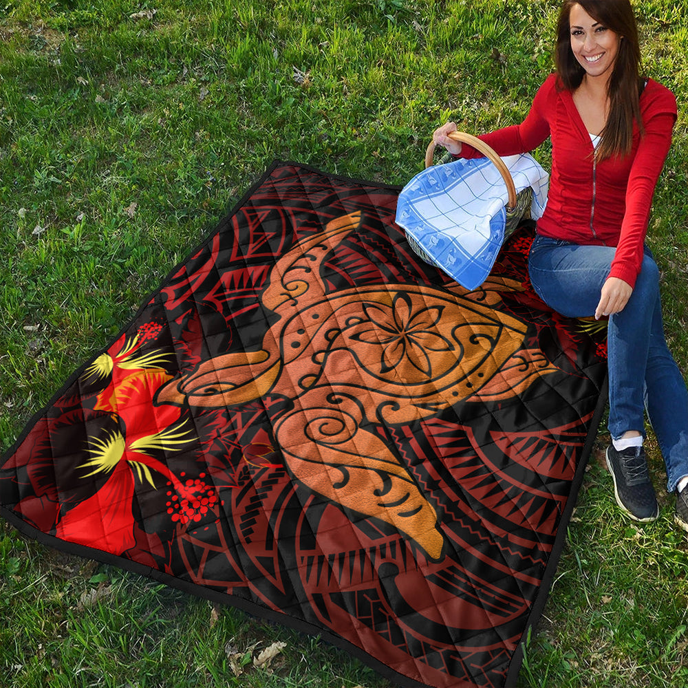 Hawaii Premium Quilt Hibiscus Polynesian Red Big Turtle