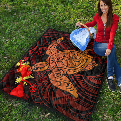 Hawaii Premium Quilt Hibiscus Polynesian Red Big Turtle