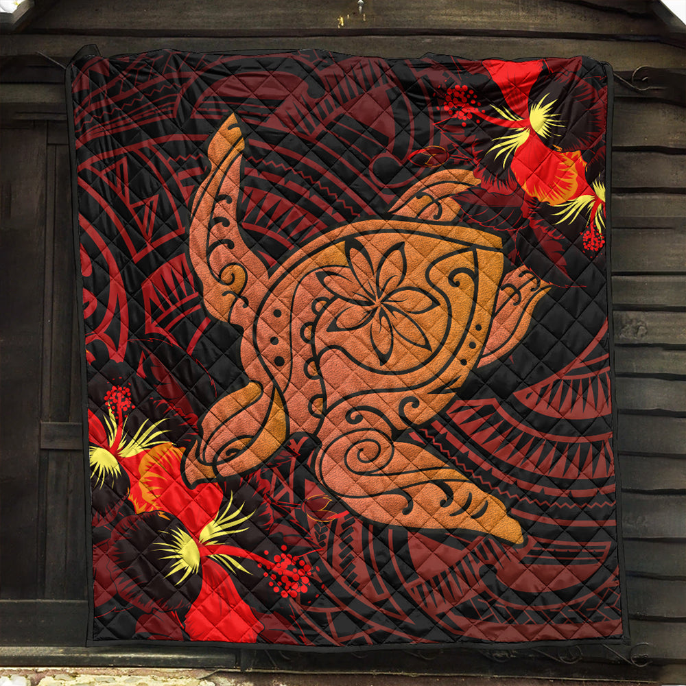 Hawaii Premium Quilt Hibiscus Polynesian Red Big Turtle